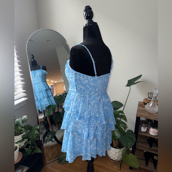 Blue Floral Mini Dress - Picture 3 of 9